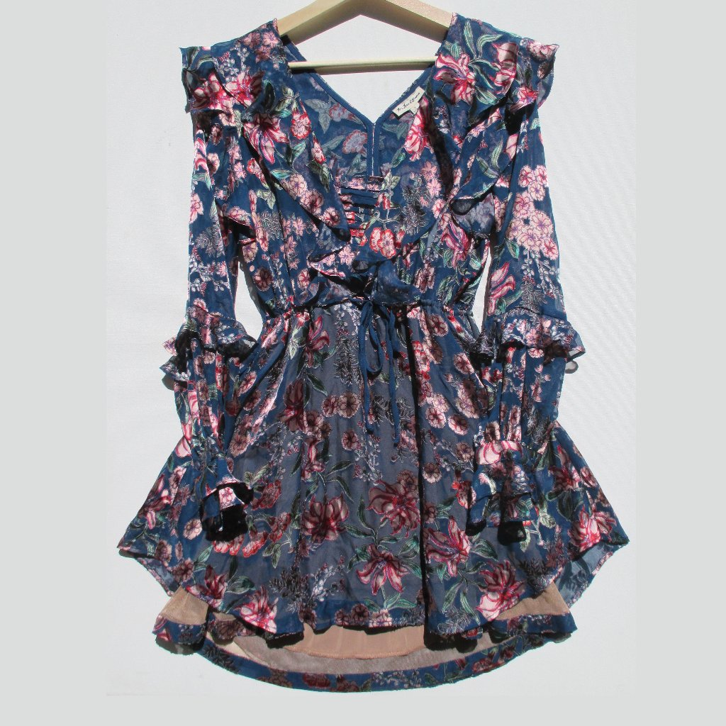New For Love & Lemons Teal Blue Gracie Mini Dress Size S